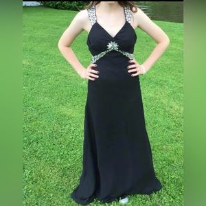 Black with silver beading prom dress